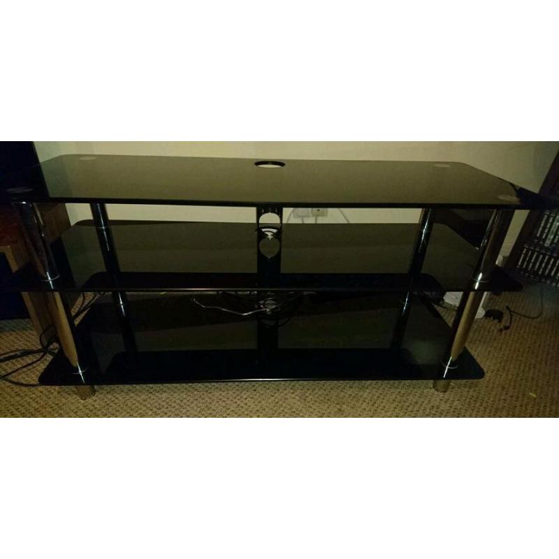 3 Tier Black Glass & Chrome TV Entertainment Unit.