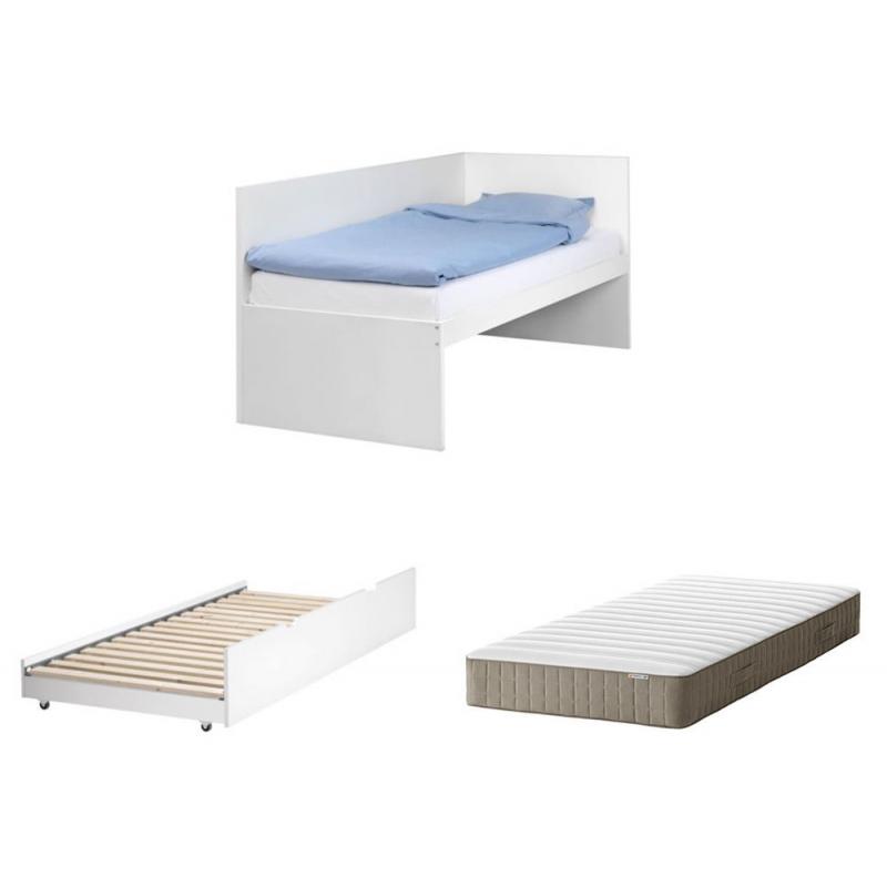 Ikea FLAXA white single bed with headboard, FLAXA white underbed + one HAMARVIK firm sprung mattress