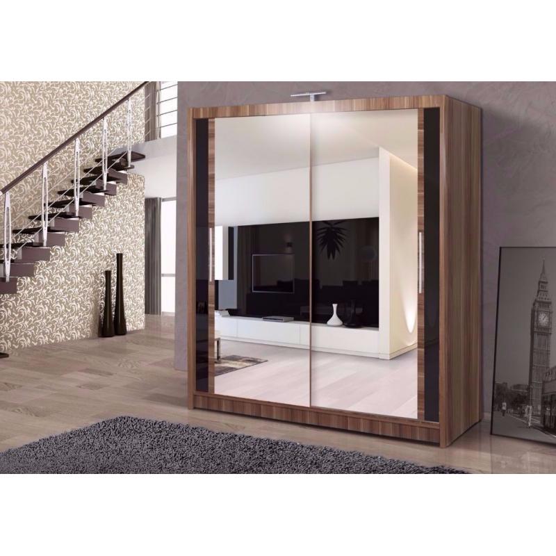 Wardrobe with 2 sliding mirror doors