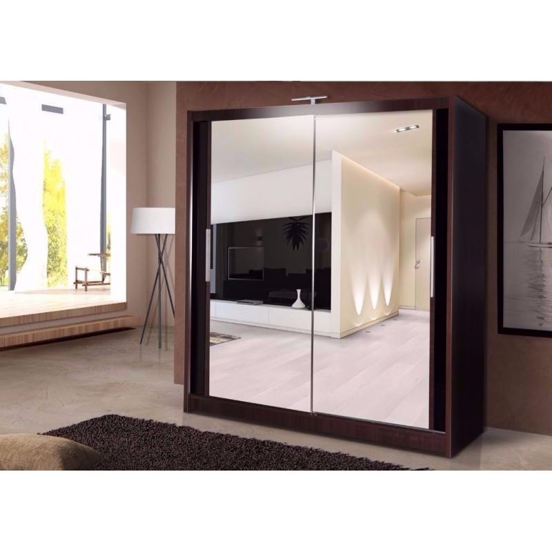 Wardrobe with 2 sliding mirror doors