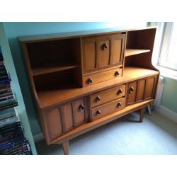 Retro Teak-coloured Sideboard - Cupboard, Shelves and Drawers