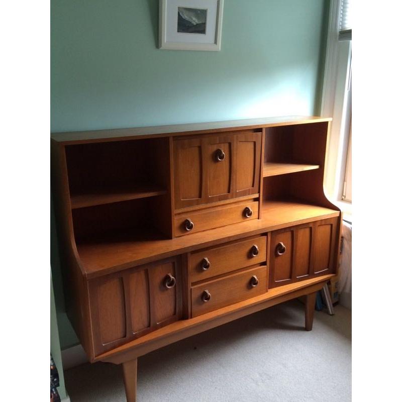 Retro Teak-coloured Sideboard - Cupboard, Shelves and Drawers