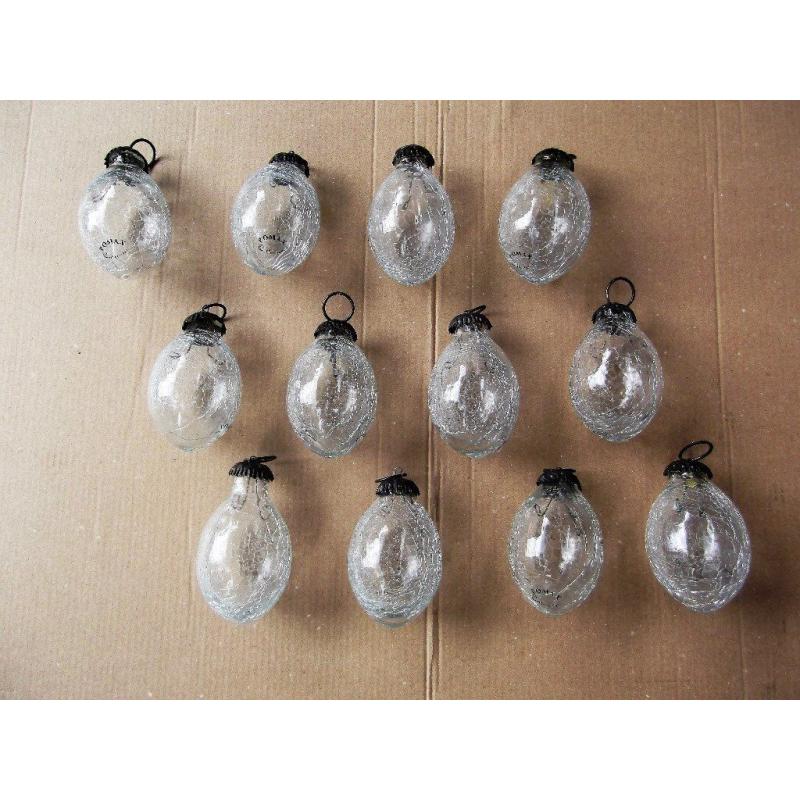 12 HEAVY CRACKLE GLASS EGG SHAPED ORNAMENTS FOR SALE