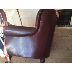 Burgundy faux leather and fabric reading chair