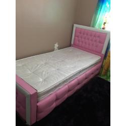 Single bed pink 3ft with mattress