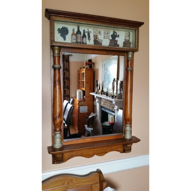 Mirror With Wooden Frame And Decorative 3D Top Panel