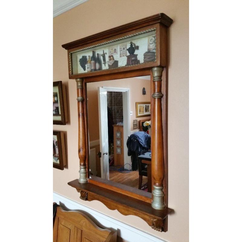Mirror With Wooden Frame And Decorative 3D Top Panel