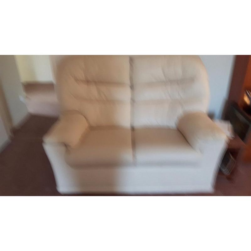 G Plan Cream/putty coloured leather 2 and 3 seater sofas and chair suite