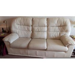 G Plan Cream/putty coloured leather 2 and 3 seater sofas and chair suite