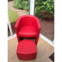 3 X TUB CHAIRS WITH STOOLS IN RED