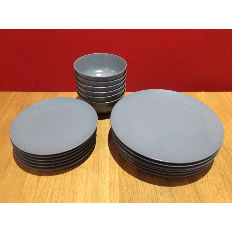 18-piece dinnerware set (IKEA DINERA), grey-blue