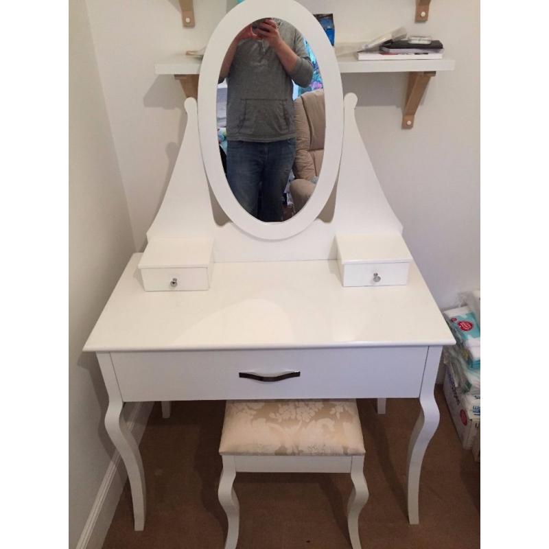 White Dressing Table with Mirror and Stool