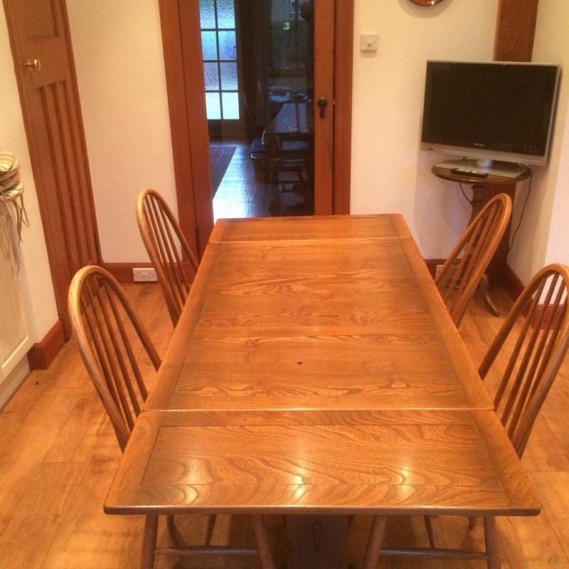 Ercol Drawleaf Table in Golden Dawn Wood with 4 Chairs - Good Condition