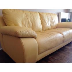 3 SEATER YELLOW LEATHER SOFA