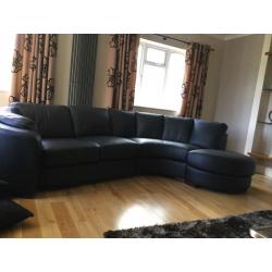 Corner black leather settee