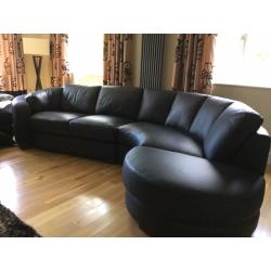 Corner black leather settee