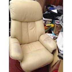 Cream leather swivel chair recliner