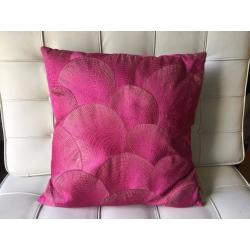 Pink silk thread geometric pattern cushion by Habitat