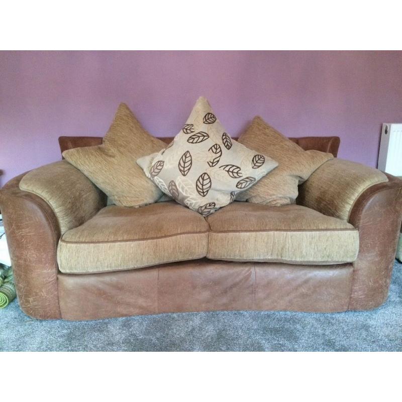 Brown & Cream Sofas with footstool for sale