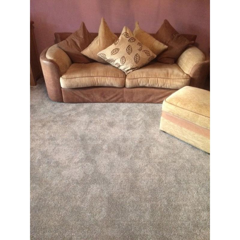 Brown & Cream Sofas with footstool for sale