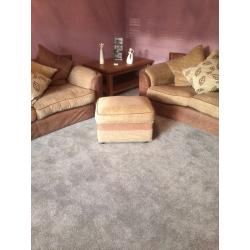 Brown & Cream Sofas with footstool for sale