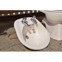 immaculate Shires Toilet and Washbasin with taps Soft white