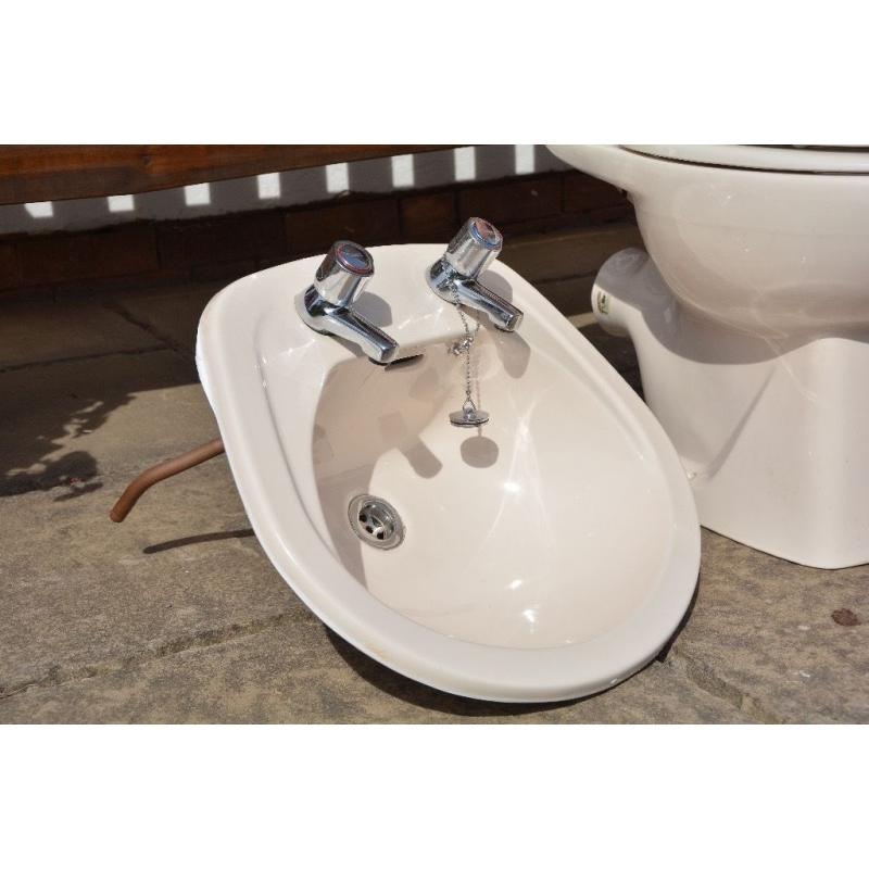 immaculate Shires Toilet and Washbasin with taps Soft white