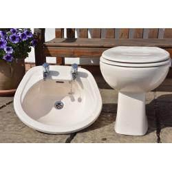 immaculate Shires Toilet and Washbasin with taps Soft white