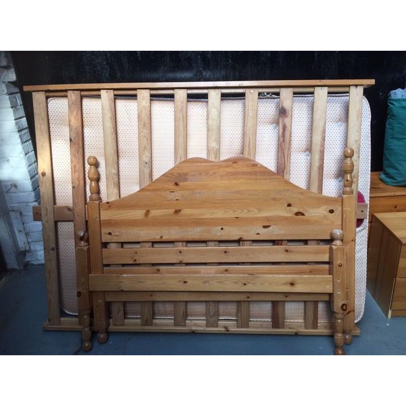 Pine double bed with mattress