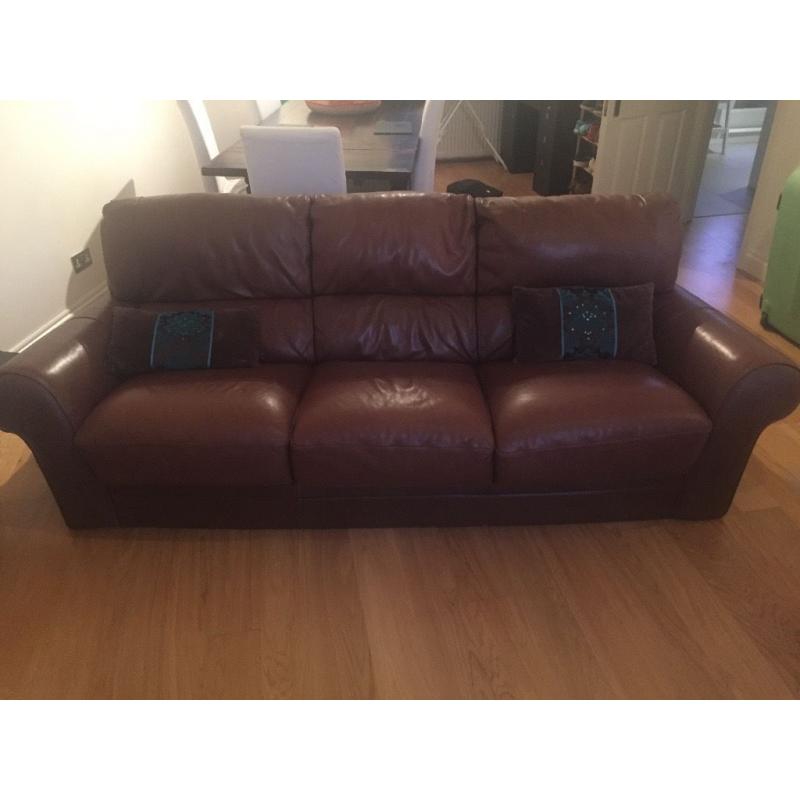 Mint condition brown leather 3 seater sofa