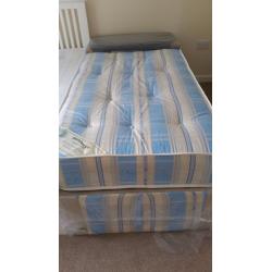 brand new single divan bed with storage space and orthopedic mattress and leather headboard