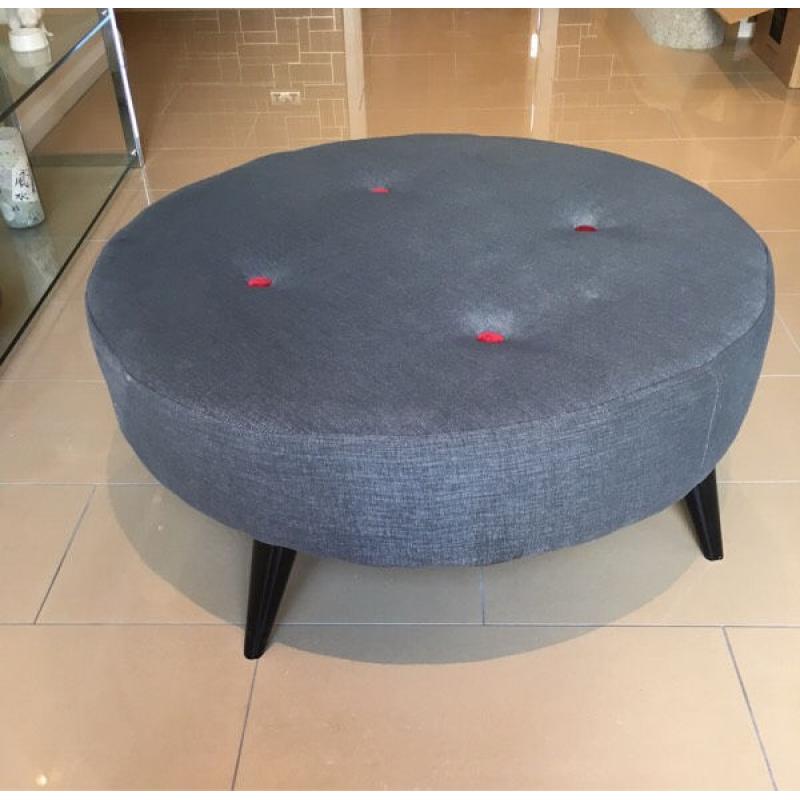 Large Round Foot Stool - grey with red buttons