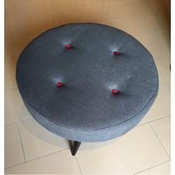 Large Round Foot Stool - grey with red buttons