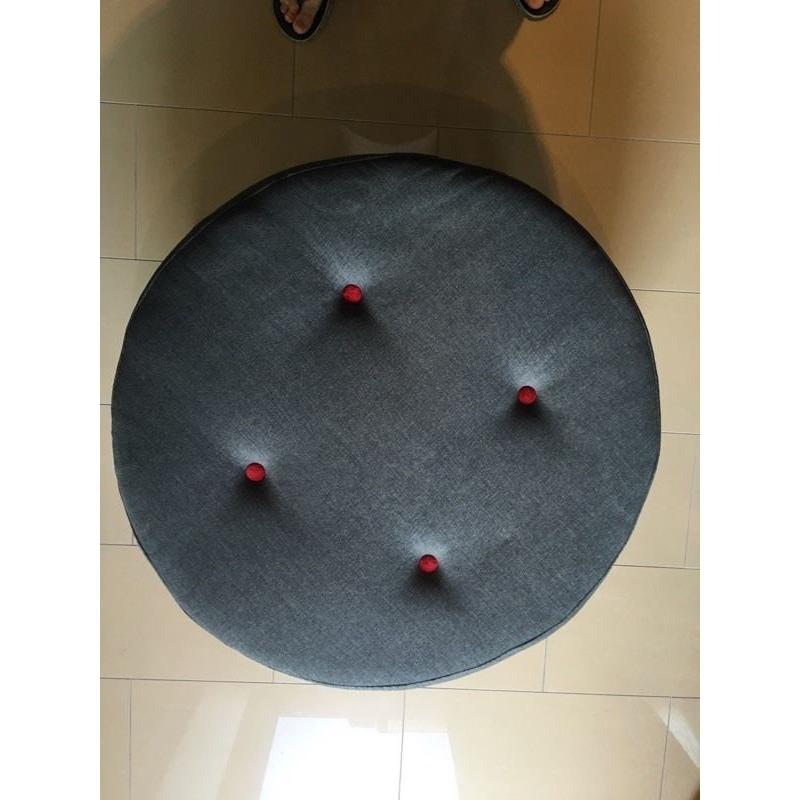 Large Round Foot Stool - grey with red buttons