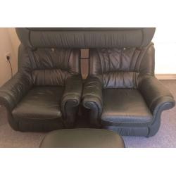 Green Leather suite & footstool (Including Delivery)