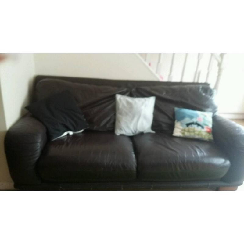 Large brown leather sofa