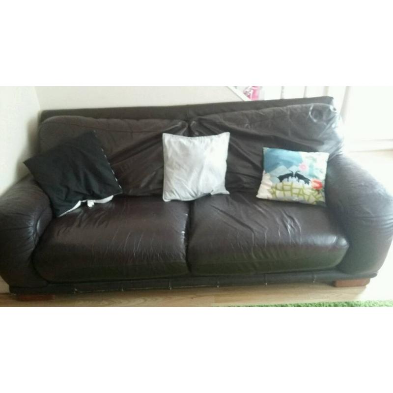 Large brown leather sofa