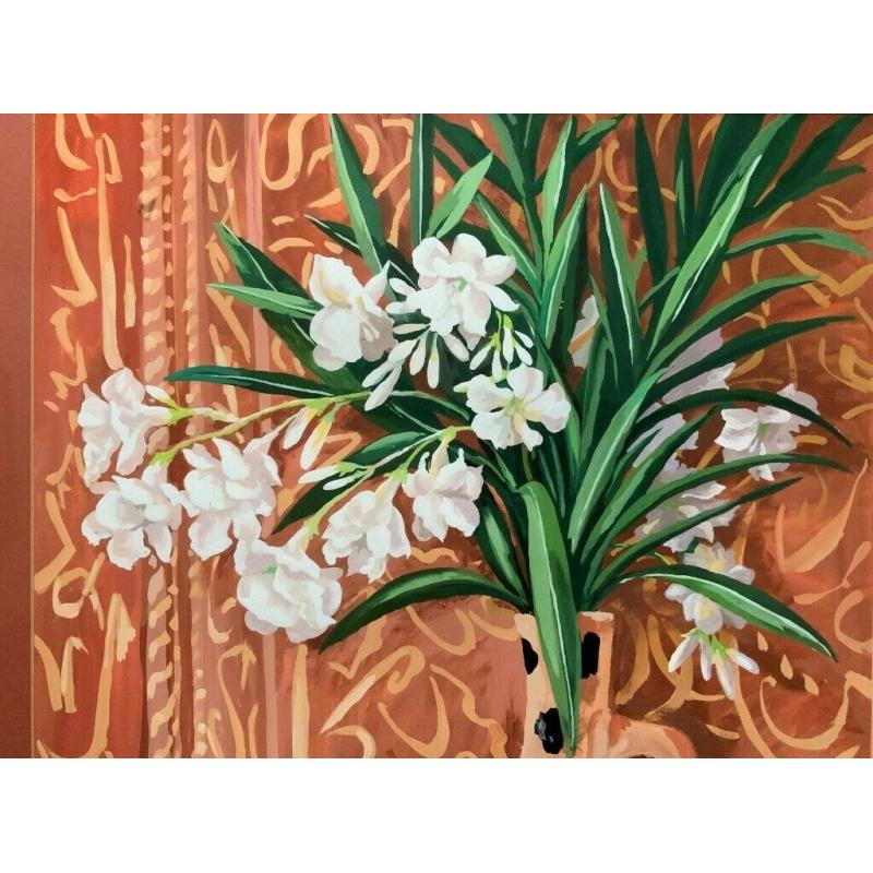 Original 20thc Contemporary Still Life Of White Flowers Floral Acrylic Painting