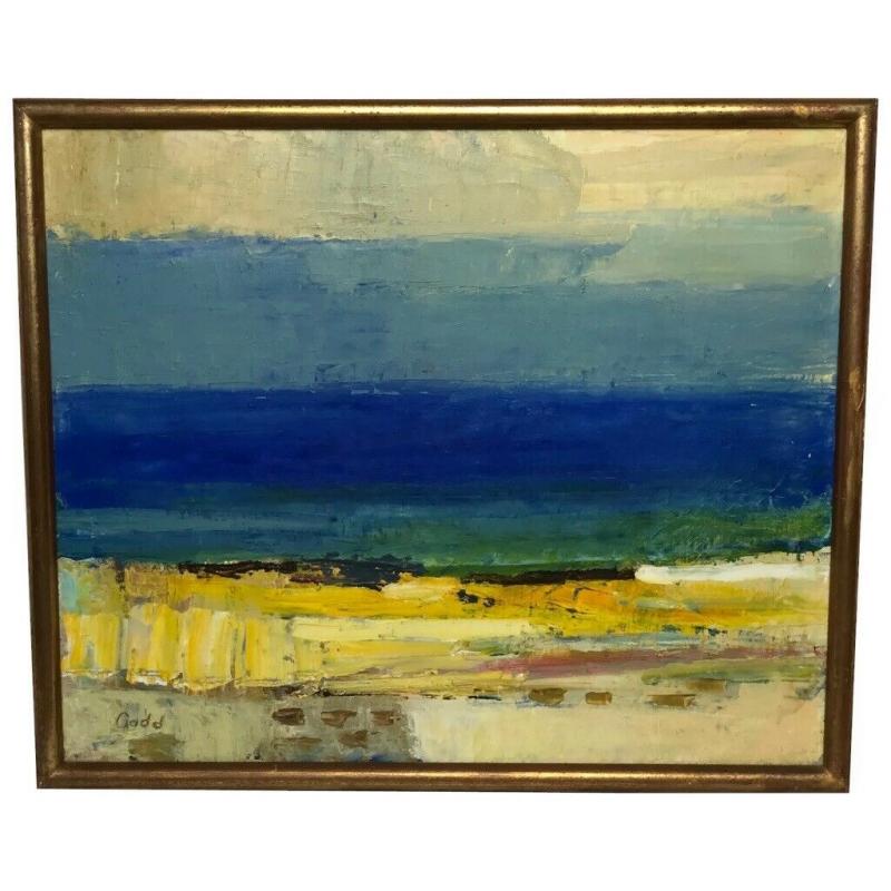 Cubism Oil Painting Stenungsund Swedish Coastal Beach Karl Axel Gadd 1910-1997